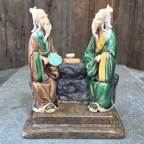Mid-Century Vintage Handmade Cantonese Shiwan Mudman Pottery Sculpture Men Game