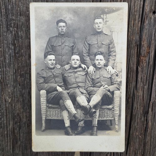 Antique WW1 Era RPPC Affectionate Group of Army Soldiers Uniform Military Photo