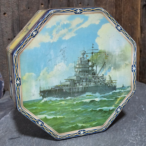 Vintage 1930's Loose-Wiles Sunshine Biscuit Tin USS Idaho Navy Battleship Ships