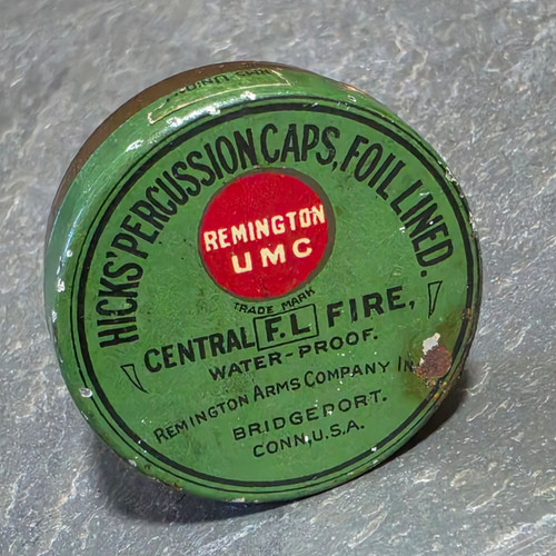 Antique Remington UMC Hicks’ Percussion Caps Muzzleloader Foil Lined Gun Tin