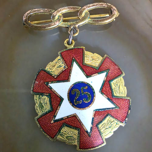 Antique IOOF Knox Lodge 954 Odd Fellows PA 25 Year Enamel Service Medal Pin 1946