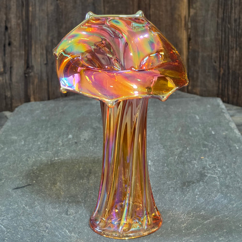 Vintage Imperial Marigold Carnival Glass Jack in the Pulpit Twisted Curled Vase