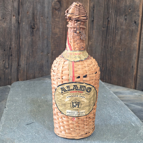 1949 Vintage Alado Lisbon Ruby Red Grape Wine Sealed Bottle Wicker Demijohn