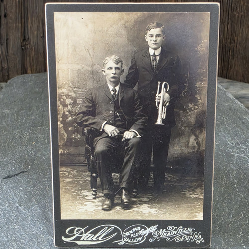 Antique Cabinet Card Photo Musician Cornet Trumpet Orthopedic Shoe Meadville PA