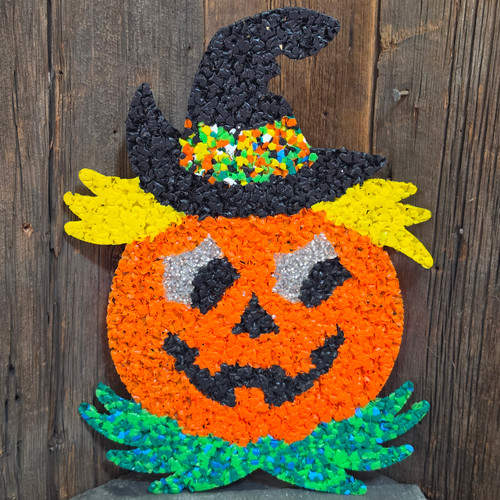 Vintage Melted Plastic Popcorn Halloween Pumpkin Jack O Lantern Witch Hat 17"