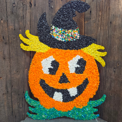 Vintage Melted Plastic Popcorn Halloween Pumpkin Jack O Lantern Witch Hat 22"
