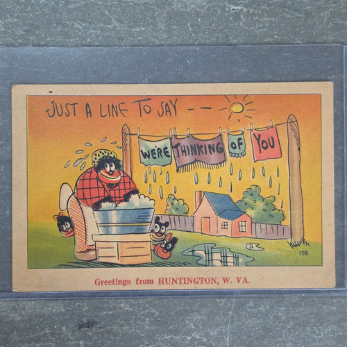 Vintage Black Americana Postcard Unposted Wash Day Laundry Huntington WV