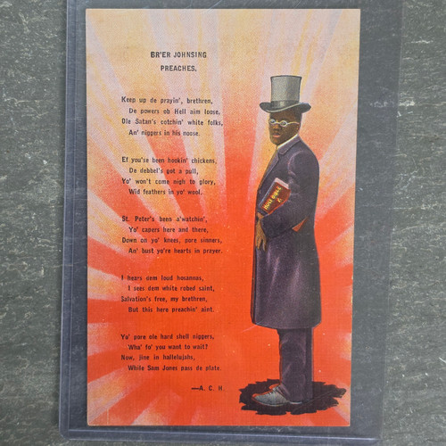 Vintage Black Americana Postcard Unposted Preacher Poem Br'er Johnsing A.C.H. 1942 NOS
