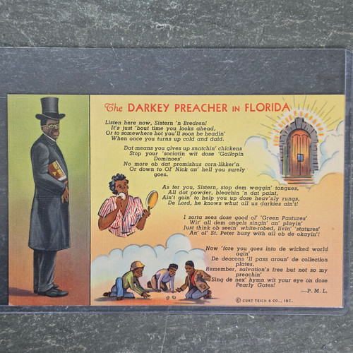 Vintage Black Americana Florida Postcard Unposted Darkey Preacher Poem 1940 NOS Curteich