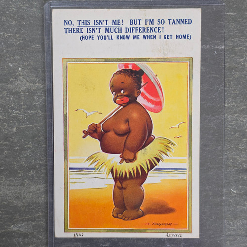 Vintage Black Americana Nude with Umbrella Beach Postcard Posted 1938 A Taylor No 50
