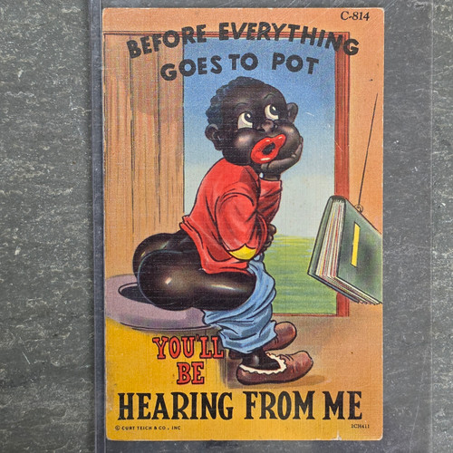 Vintage Black Americana Postcard Unposted Curt Teich C-814 Outhouse Pot 1942 NOS Curteich