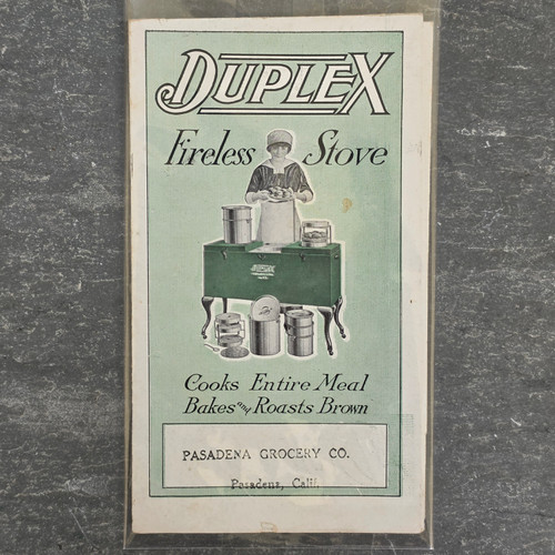 Vintage Duplex Fireless Stove Pamphlet Durham Mfg Muncie IN Pasadena Grocery Co.