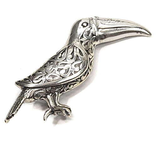 Vintage Jezlaine Signed Sterling Silver Pierced Toucan Bird Brooch Pin & Box