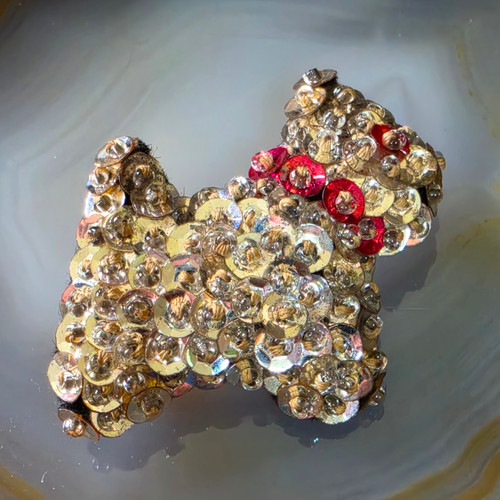 Vintage Mid-Century Sequin Beaded Scottie Dog Handmade Brooch Scottie Pin