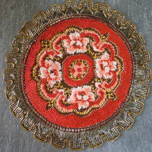 Vintage Wedgwood Belgium Velvet Woven Placemat Metallic Doily Fringe Mat Round