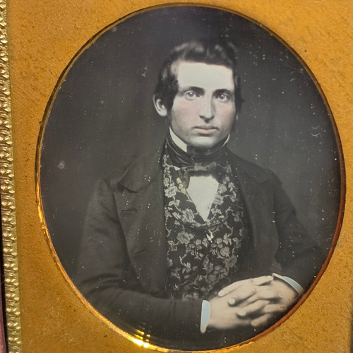 Antique 1/6 Plate Identified Daguerreotype Cased Photo Handsome Man Tinted Full