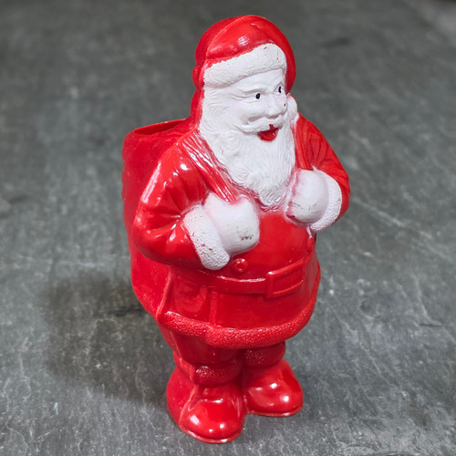 Vintage Irwin Red Hard Plastic Santa Claus Toy Sack Christmas Candy Container