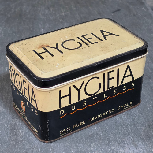 Hygieia Dustless Chalk Antique Advertising Tin Can Metal Box American Crayon Co.