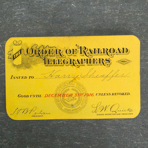 1916 Order Railroad Telegraphers Union Card Pennsylvania System Harry Sheaffer