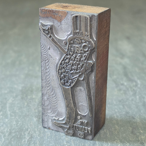 Vintage Planters Mr Peanut Letterpress Printing Block Advertising Wood Printer