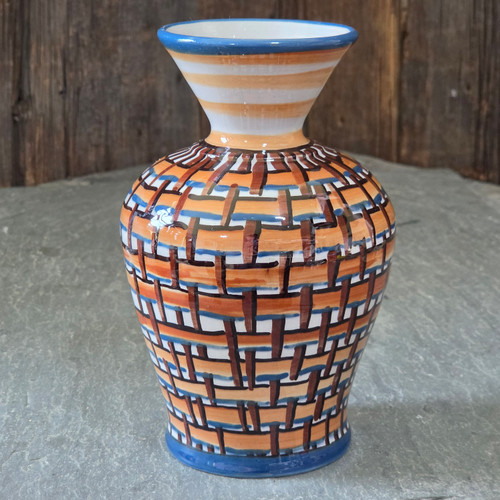 Wassi Art Jamaica Studio Pottery Vase Hand Painted Signed Asher Basketweave