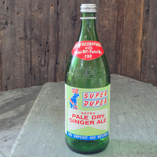 Vintage Super Duper Ginger Ale Soda Bottle Elephant Mascot Flickinger Buffalo NY