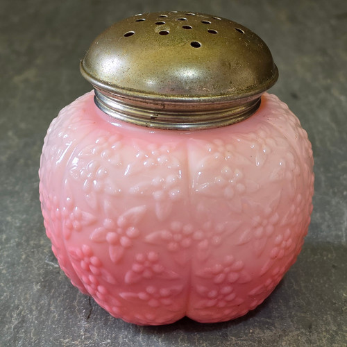 Antique Pink Milk Glass Sugar Shaker Melon Forget Me Not Muffineer Consolidated