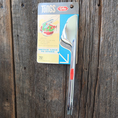 NOS Vintage Foley Metal Salad Tongs Utensil on Original Card Mid-Century Tool