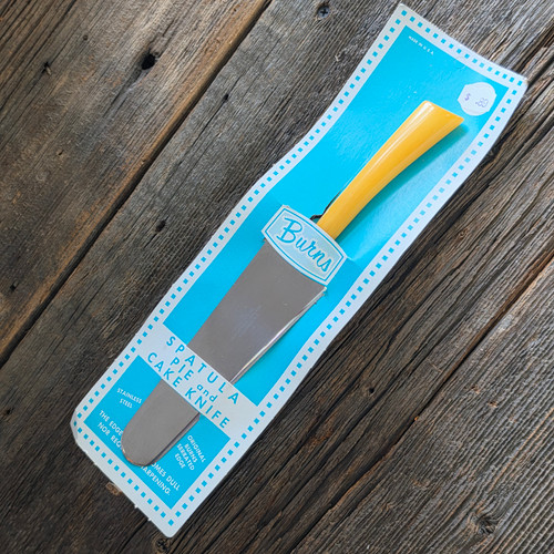 NOS Vintage Burns Spatula Pie and Cake Knife Yellow Handle Mid-Century on Card