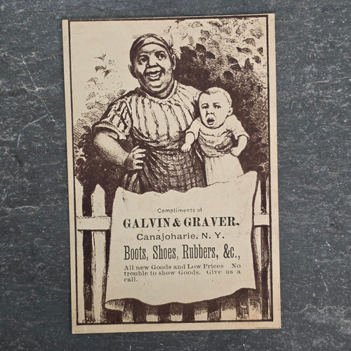 Victorian Trade Card Galvin & Graver Shoes Boot Store Canajoharie NY Black Americana Litho