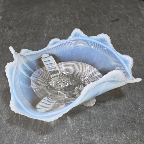 Antique 1898 Northwood Klondyke Fluted Scrolls Opalescent Tri Corner Bowl 3 Feet