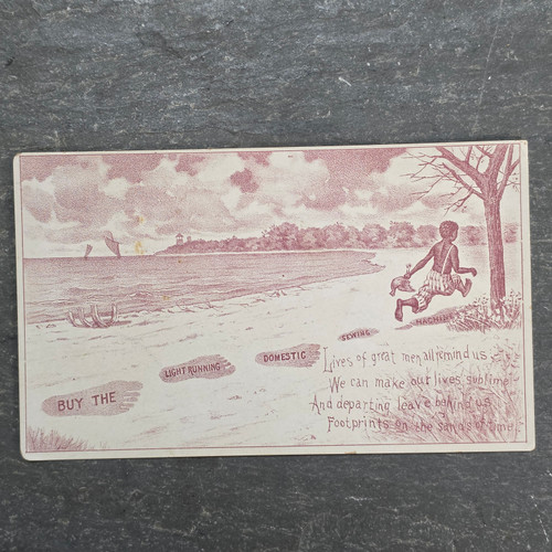 Antique Domestic Sewing Machine Victorian Trade Card Black Americana Footprints In The Sand
