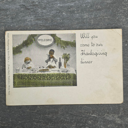 Antique Franz Huld Thanksgiving Postcard Series No 1 Undivided Back Dinner Black Americana