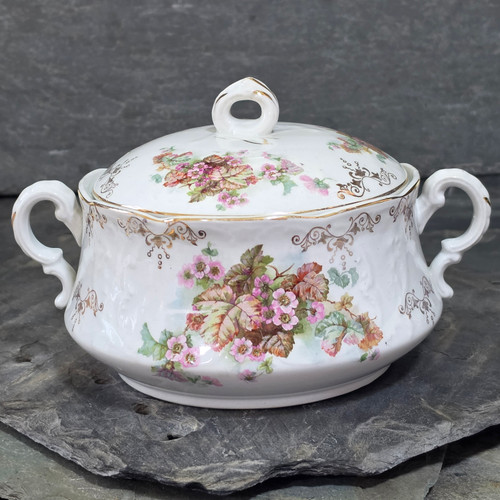 Antique Owen China Minerva Ohio Gold Medal Covered Tureen Floral Vegetable Dish