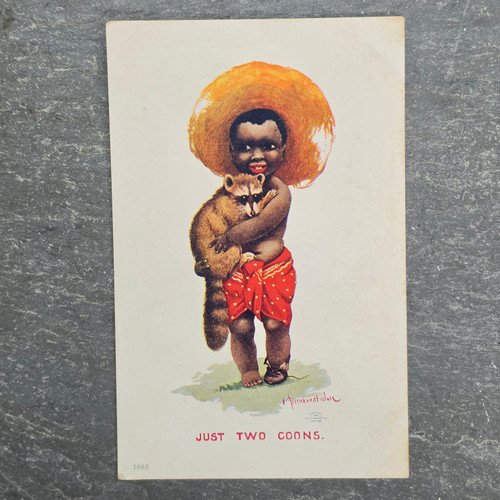 Antique Undivided Back Postcard Just Two Coons Raccoon Black Americana Comic Litho Unposted Ephemera