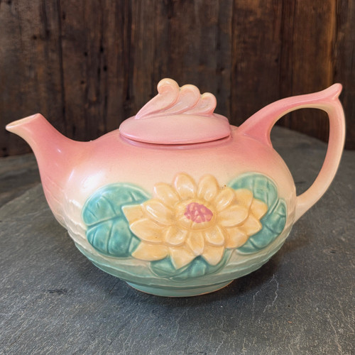 Vintage Hull Art Pottery Water Lily Teapot with Lid L-16-S Matte Pink USA 1940s