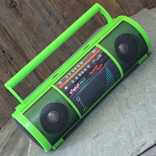Vintage 80s Neon Green Street Beat PR-4000 Tube Radio Boombox AM FM Portable 90s