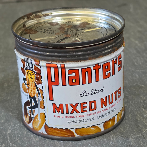Vintage Planters Mixed Nuts Tin Can Mr Peanut Handy Coaster Lid Advertising