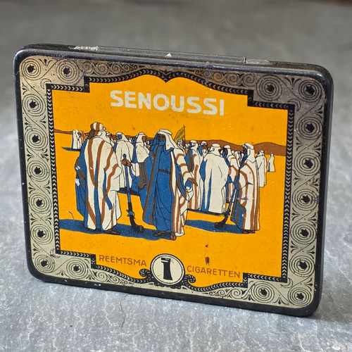 Antique 1920s German Reemtsma Senoussi Cigarette Tin Arab Tobacco Litho Box