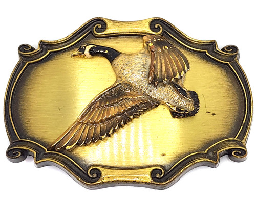 1976 Indiana Metal Crafts Enameled Flying Geese Belt Buckle Goose Birds  Lake - Before Times Shop