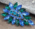 Vintage Stylized Leaf Jewelry Brooch Pin Blue Green Prong Set Navette Stones