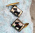 Vintage Art Deco Gold Tone Cufflinks w/ Reverse Painted Scotty Dog Tops Scottie