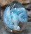 Vintage Clear Egg Shaped Art Glass Paperweight with Encased White & Blue Flowers