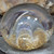 Vintage Clear Dome Shaped Art Glass Paperweight with Gold Flecks & Large Bubble