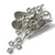 Vintage Mid-Century Chrome Stylized Flower & Bow Rhinestone Brooch Estate Pin