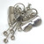 Vintage Mid-Century Chrome Stylized Flower & Bow Rhinestone Brooch Estate Pin