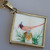 Antique Sterling Silver Framed Hand-Painted Bone Tile Slab Bird Necklace Pendant