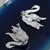 Pair of Vintage Rhodium Plated Swan Brooches Blue Rhinestones Pin Estate Brooch