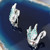 Pair of Vintage Rhodium Plated Swan Brooches Blue Rhinestones Pin Estate Brooch