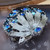 Vintage Lisner Silver Tone Strawberry Estate Brooch Pin w/ Blue AB Rhinestones